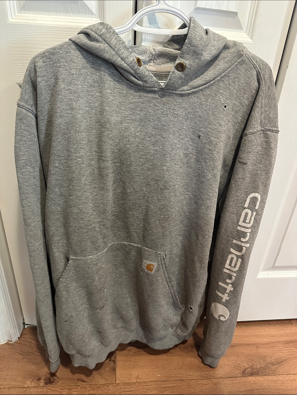 Carhartt Gray Pullover Hoodie with Sleeve Logo